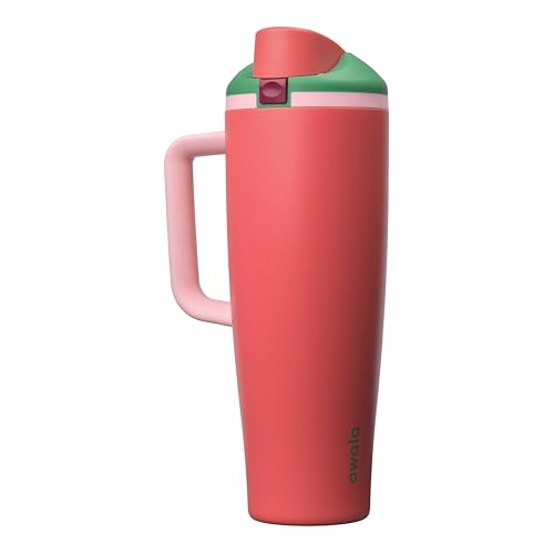 Image of Owala FreeSip Tumbler Insulated Stainless Steel Water Bottle with Built-in Straw and Side Handle, For Travel, Work, School, and Sports, 40oz, BPA Free, Leak Proof, Strawberry Fields