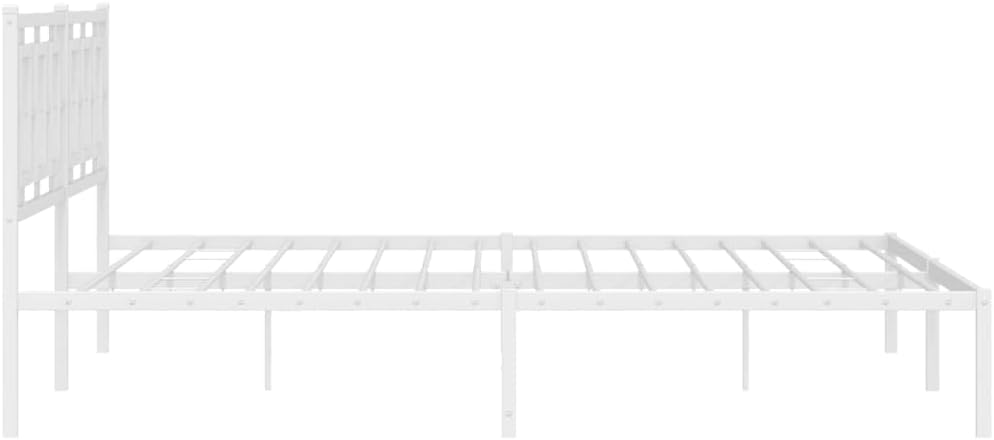 Full White Steel Bed Frame with Headboard, Durable Modern Platform Foundation, Sturdy Slatted Design, Easy Assembly, Nonslip Storage, Heavy-Duty Mattress Support for Bedroom