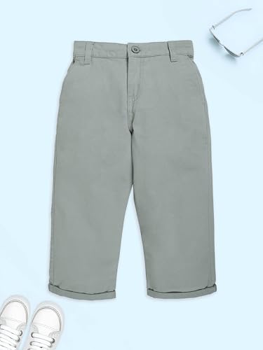 Image of KiddoPanti Boys 100% Cotton Twill Chinos Pant | Comfortable Regular Fit | 2 Side Pocket, 2 Back Pocket | Ankle Length | Back Elasticated Waistband with Button Zip Open Fly
