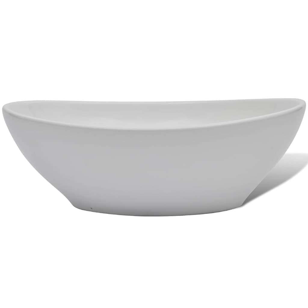 vidaXL Lavabo de Forma Ovalado Moderno y Lujoso de Cerámica Blanco Lavamanos