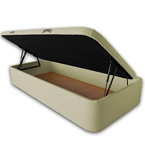 Ventadecolchones - Canapé Abatible Apertura Lateral Serena Gran Capacidad Tapizado en Polipiel Crudo Medidas 90 x 190 cm con Tapa con Borde en Polipiel + Tejido 3D