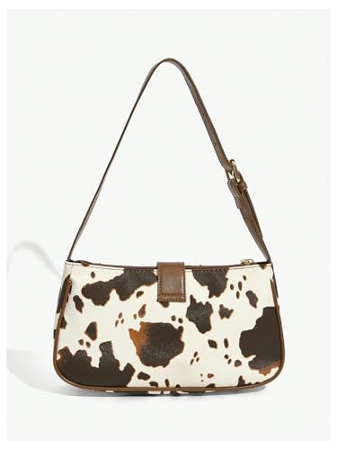 Women’s Cow Print Studded Underarm Bags Zipper Buckle Shoulder Handbags Retro Cowgirls Purse2