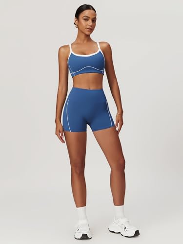Yoga sets for women 2 piece Fashion contrasting lines Sports Bra and Tummy Control Butt-lifting Shorts4