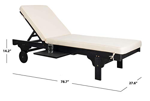 Image of SAFAVIEH Outdoor Collection Newport Black / Beige Cushion Built-in Side Table Adjustable Chaise Lounge Chair