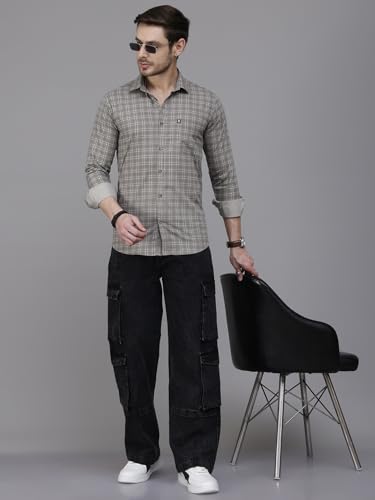 Image of Majestic Man Men Comfort Slim Fit Opaque Checked Cotton Casual Shirt