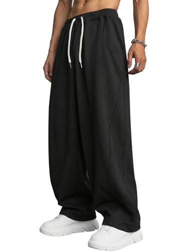 GLOKEE Mens Baggy Sweatpants Essentials Sweat Pants Wide Leg Sweatpants with Pockets Black M