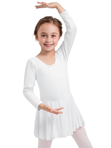 Dancina Girls Long Sleeve Skirted Leotard Ballet Dance Dress - Soft Stretch Cotton, Fully Lined Front