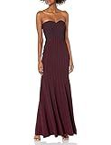 Halston Heritage Women's Strapless Flowy Satin Strips Gown, Syrah, 0