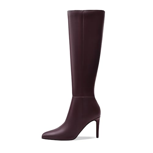 Image of Women's Knee High Boots Women Mid Heel Pointed Toe Tall Boots for Women High Heel Side Zipper with Buckle Bow Knots Long Boots for Fall Winter for Fall Winter