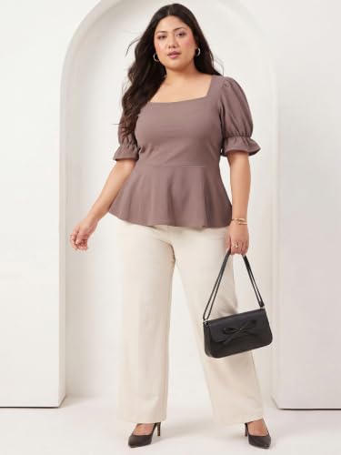 Selvia Women's Puff Sleeve Plus Size Peplum Top, Top for Women Stylish Western (1080TK14304N-XL_Mauve) - Image 5