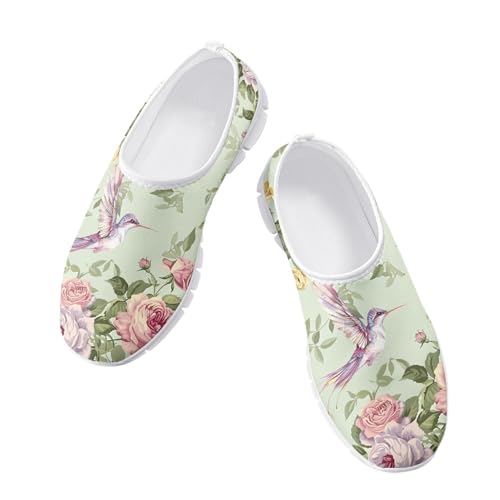 Image of Hummingbird Floral Print Lightweight Walking Shoes for Women Mesh Casual Sneakers Size 5-10.5