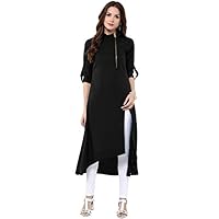 Janasya Women’s Poly Crepe Solid High Low Kurta
