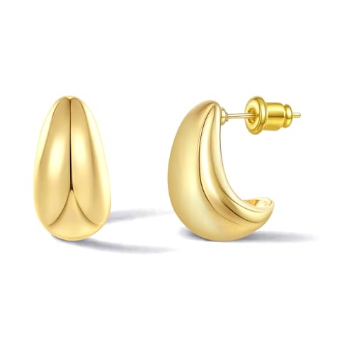 Weviway 14K Gold Plated Teardrop Hoop Earrings for Women Silver Chunky Dangle Earrings Hypoallergenic Lightweight Drop Earrings Jewellery Gifts for Her