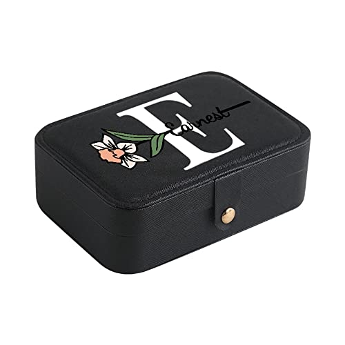 Personalized Small Travel Jewelry Organizer Box for Girls Women Portable Jewelry Boxes Case Customize Name Birth Flower, Gift, B-Black, 4.7*3.7*2.3in(L*W*H)