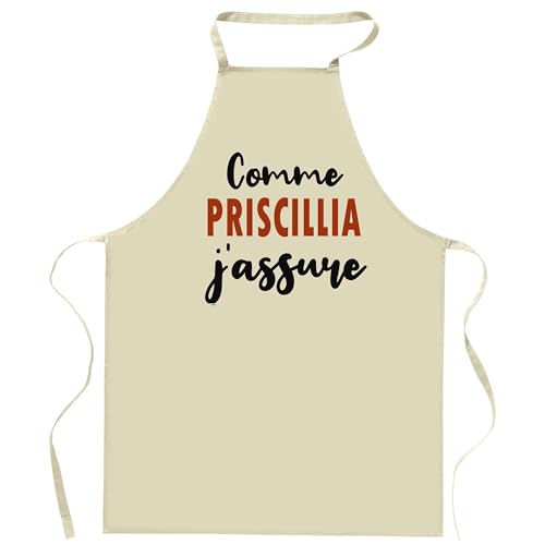 Photo de Tablier Comme Priscillia J'assure - Apron - Idée Cadeau Tablier Personnalisable Anniversaire Fête Original Famille Travail Départ Collègue Retraite Noël.