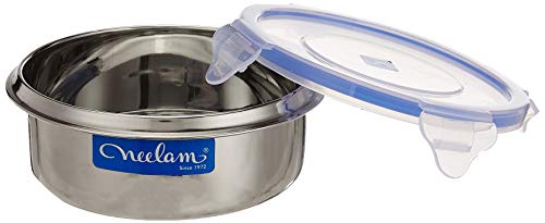 Image of neelam Stainless Steel 26 Gauge, Leak Lock Container with Plastic Lid, Utility Canisters, Storage Containers, Ideal for Storing Food, Perfect for Daily Uses, Durable & Elegant Storage, 400 ml