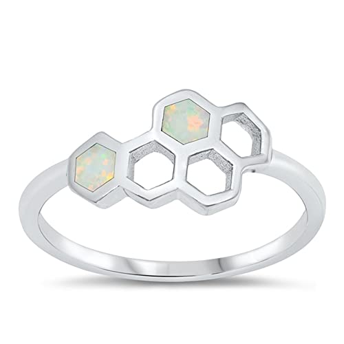 CloseoutWarehouse Simulated Opal Honeycomb Ring Sterling Silver