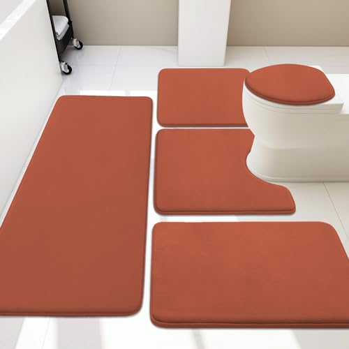 Image of YIHOUSE Memory Foam Bath Mat Set, Super Absorbent Non-Slip & Washable Bath Mats - Dry Quickly, Autumn Glaze Bathroom Rugs