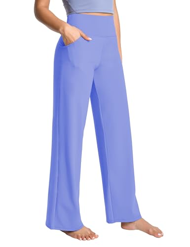 Image of BUBBLELIME Women High Waist Wide Legs Yoga Pants Loose Sweatpants Pockets | 29 inch /31 inch /33 inch /35 inch /37 inchInseam,2 Styles / Dress /Basic,Lounge,Comfy,Stretch Casual Work