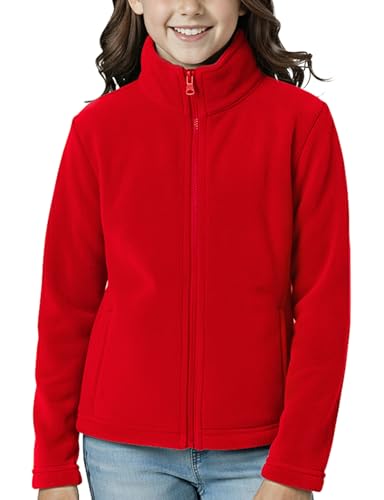 Spring&Gege Mädchen Fleece Jacke Sweatjacke für Kinder Stehkragen Durchgehender Reißverschluss Langarm Warm Sportjacke Winter Mädchen Warm Outdoor Oberteil(Rot 11-12Jahre)