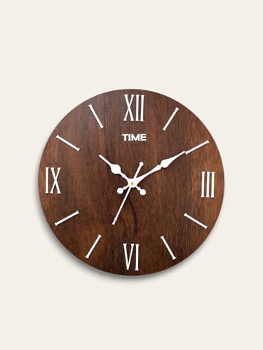 Image of cozyloom Wooden Wall Clock with Roman Numerals - Vintage Rustic Wooden Wall Clockt, Classic Analog Timepiece for Living Room, Bedroom & Wall Decor Styling