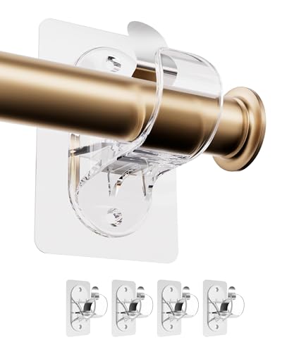 WEKIWGOT Soporte para Barra de Cortina Sin Taladro, Ganchos Adhesivos Transparente, Autoadhesivos con Tornillos, Soporte para Barra para Baño, Cocina, Salón, Dormitorio (Transparente 4 Piezas)
