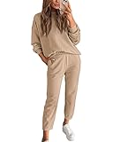BTFBM 2023 Women 2 Piece Outfits Long Sleeve Pullover Jogger Pants Lounge Sets Fall Winter Sweatsuits Tracksuit Pockets(Solid Khaki, Small)