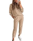 BTFBM 2024 Women 2 Piece Outfits Long Sleeve Pullover Jogger Pants Lounge Sets Thick Fall Winter Sweatsuits Tracksuit(Solid Khaki, Small)