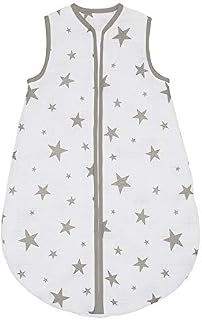 Bloomsbury Mill - Organic Cotton Baby Sleeping Bag - Winter 2.5 Tog - Super Soft Breathable Muslin - Newborn Bedding - 0 to 6 Months - Grey & White Stars
