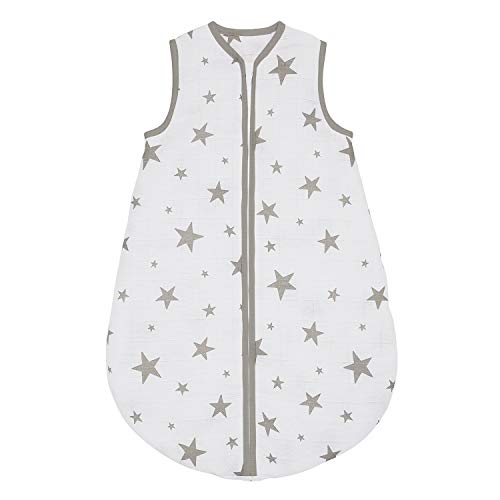 Bloomsbury Mill, Baby Sleeping Bag, 0-6 Months, 100% Organic Cotton, Winter 2.5 Tog, Soft Sleep Sack, Newborn Essentials for Babies, Grey and White Stars Design