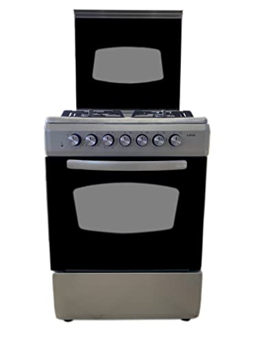 Cocina LAREL Plateado/Inoxidable 60 X 60 4 Fuegos Con Horno Eléctrico, Grill Eléctrico Y Tapa De Cristal