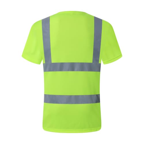 Image of High Visibility Reflective Safety Shirts for Men Women Hi Vis Viz Protective Safety Workwear T Shirt with Pockets for Construction Meet ANSI Class 2(ST190-Yellow-2XL)