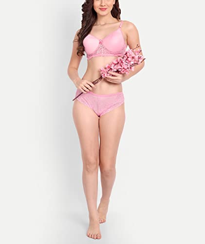 Image of FIMS - Fashion is my style Women Cotton Floral Lace Padded, Non-Wired, Full Coverage, Seamless Bra Panty Set, Multicolor, Lingerie Set