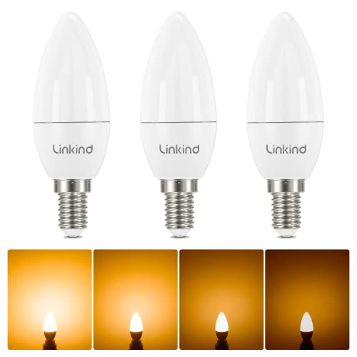 Linkind Dimmbar E14 LED 4.2W Warmweiß, E14 Energiesparlampe 40Watt entspricht, E14 Kerzenlampe 470Lm 2700K B35 Kerzenform LED Birne, 3 Stück