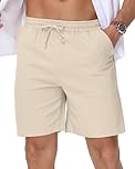 LVCBL Linen Shorts for Mens Casual Elastic Waist Shorts with Pockets Khaki L