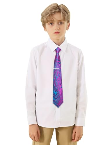 Image of Barry.Wang Boys Ties School Pre-Tied Kids Necktie Handkerchief Clip Set Uniforms Child Ties for 8-14 Years Wedding Party