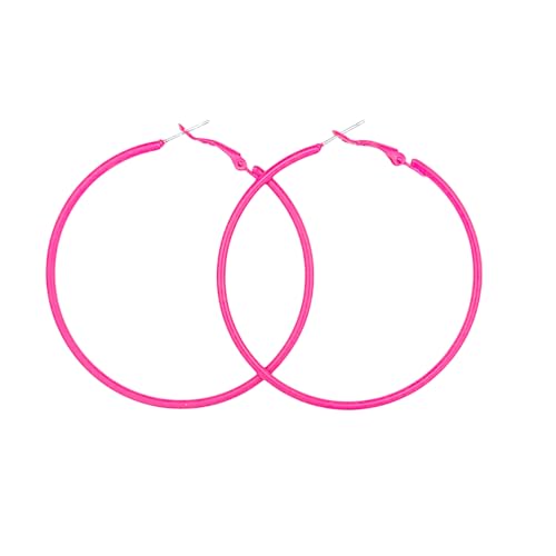 Pink Hoop Earrings for Women 60MM Big Stainless Steel Hoops 80s 90s Large Retro Neon Earrings Party Dangle Earrings Accessories Gift