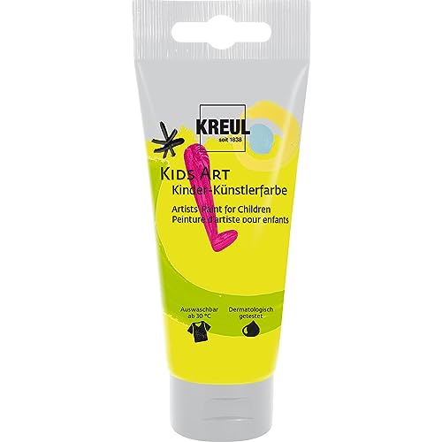 KREUL C. GmbH- 43319-Kids Art Bambini, Scolastica a Base d'Acqua, Giallo Fluorescente 75 ml, Vernice Opaca per artisti Tela, Carta e Cartone, Vegan, 43319