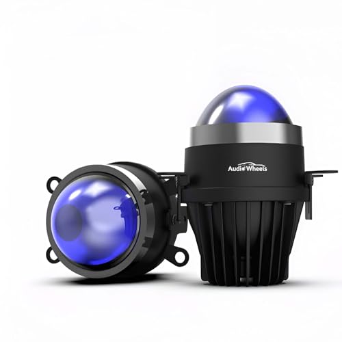 Image of Audio Wheels 3 Inch Universal LED Projector Fog Lamp - 120W, White-6000K (15000LM) with Blue Tint Film | 12V /24V Car Projector Fog Light for Vehicle Modification | 1-Year Warranty