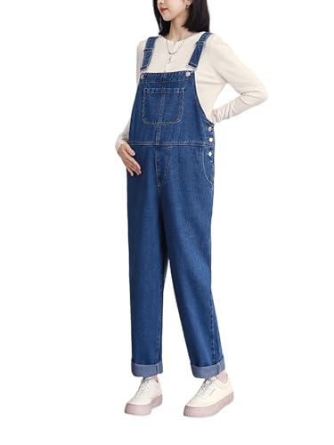 Genérico Mono de mezclilla de maternidad con tirantes ajustables y pierna recta para embarazadas