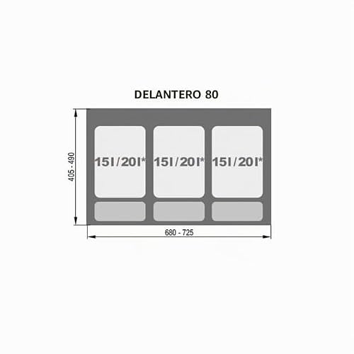Miniatura 3 de Rejs Sistema De Separación De Basura Para Cocina Para Armario De 80 Cm 3-Fach 3 X 15l Con Tapa Y Asa, Papelera De Cocina Para Cajones, Juego De Contenedores De Basura Para Separación De Residuos