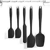 Black 5 Piece Silicone Spatula Set with 600°F Heat Resistant, Kitchen Silicone Spatula Utensil Set, Rubber Spatulas for Nonstick Cookware for Cooking Baking Mixing