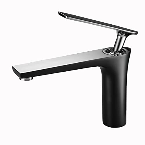 Robinet en laiton pour lavabo de salle de bain blanc et noir, mitigeur haut de gamme 1 trou