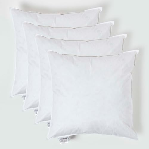 HOMESCAPES 4 Pack Luxury Duck Feather Cushion Inserts 55cm x 55cm (22 x 22”) Perfect Bounce Back and Down-Proof Cover Generously Filled Inner Pads Filler, Hypoallergenic RDS Certified Machine Washable
