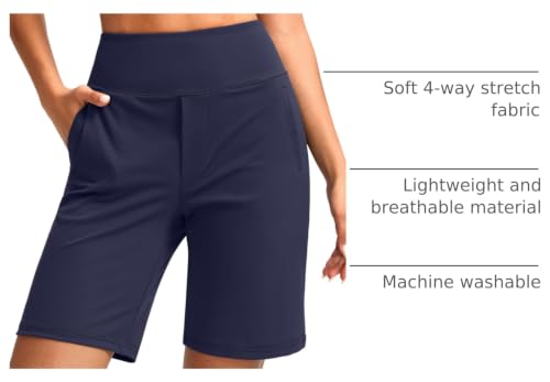 Image of SANTINY Women's 9 inch High Waisted Bermuda Shorts with 4 Pockets Knee Length Long Shorts for Women Workout Athletic Casual