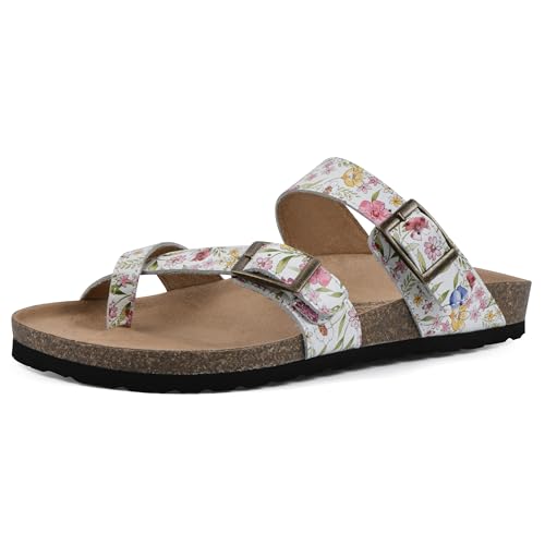 WHITE MOUNTAIN Women's Gracie Signature Comfort Molded Strappy Footbed Sandal, White/Multi...