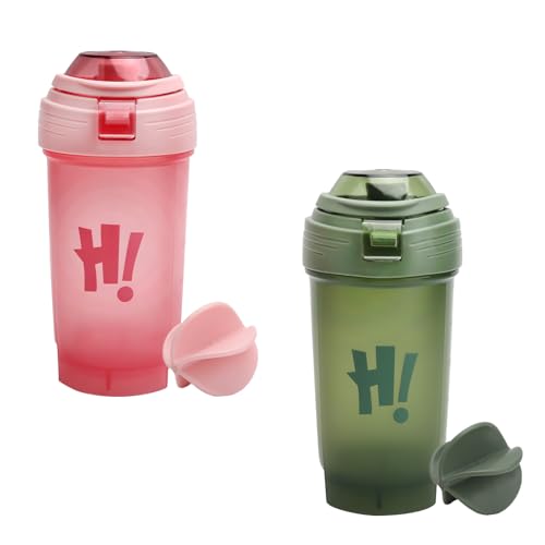 2PCS Protein Shaker 500ML Eiweiß Shake Becher Mit Kugel, ML Anzeige, Auslaufsicher Eiweiss Schüttelbecher Proteinshaker Gym Fitness Flasche Eiweißshaker Shakebecher für Cremige Proteinpulver Whey