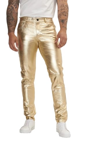 Men's Genuine Leather Pants for 70s Party, Cowboy Western Native Casual Breeches Fashion Pant