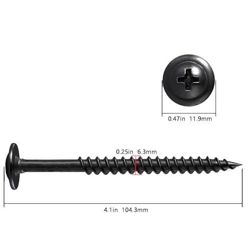 Image of Wensilon(40 pcs)#14x4 inch Phillips Truss Head Wood Screws Black Galvanizing Quick Metal Self Tapping.