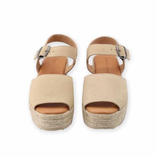 Image of Espadrilles Wedges for Women, Dressy Soft Leather Peep Toe Womens Espadrille Sandals, Comfortable Casual Summer Slip On